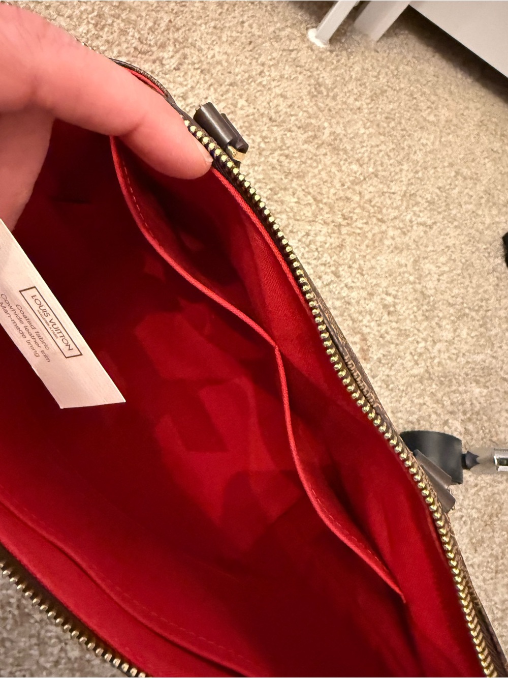 Louis Vuitton Damier Ebene Canvas Shopper Tote with Red Interior Accents - Picture 14 of 14